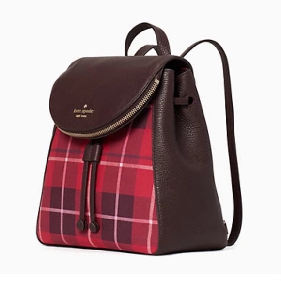 Kate Spade Leila Plaid Medium Flap Backpack - Picture 4 of 5